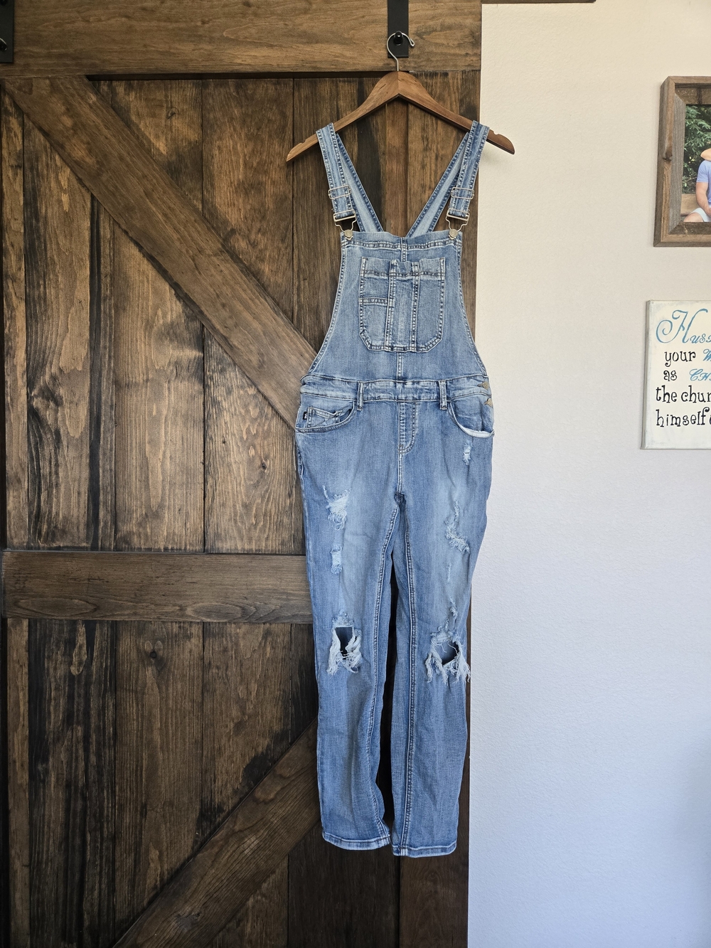Classic Light Blue Distressed Denim Overalls for Women